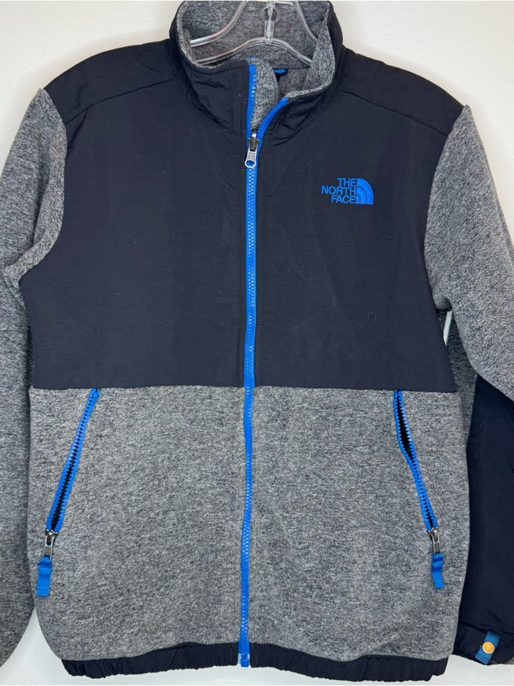 The North Face Black & Gray Kids Zip Fleece Jacket with Blue Trim